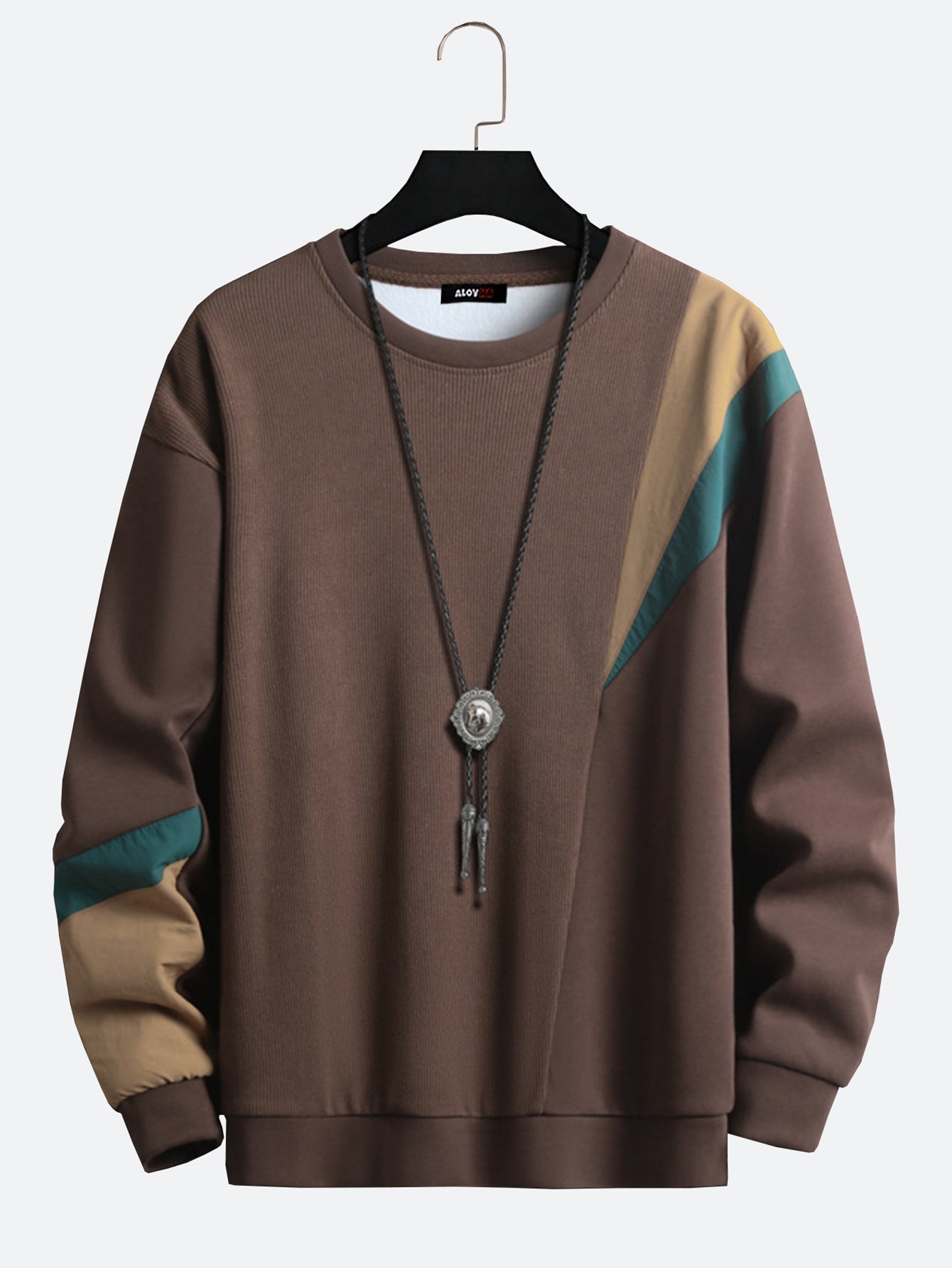 Men Crew Neck Pamuklu Patchwork Sweatshirt