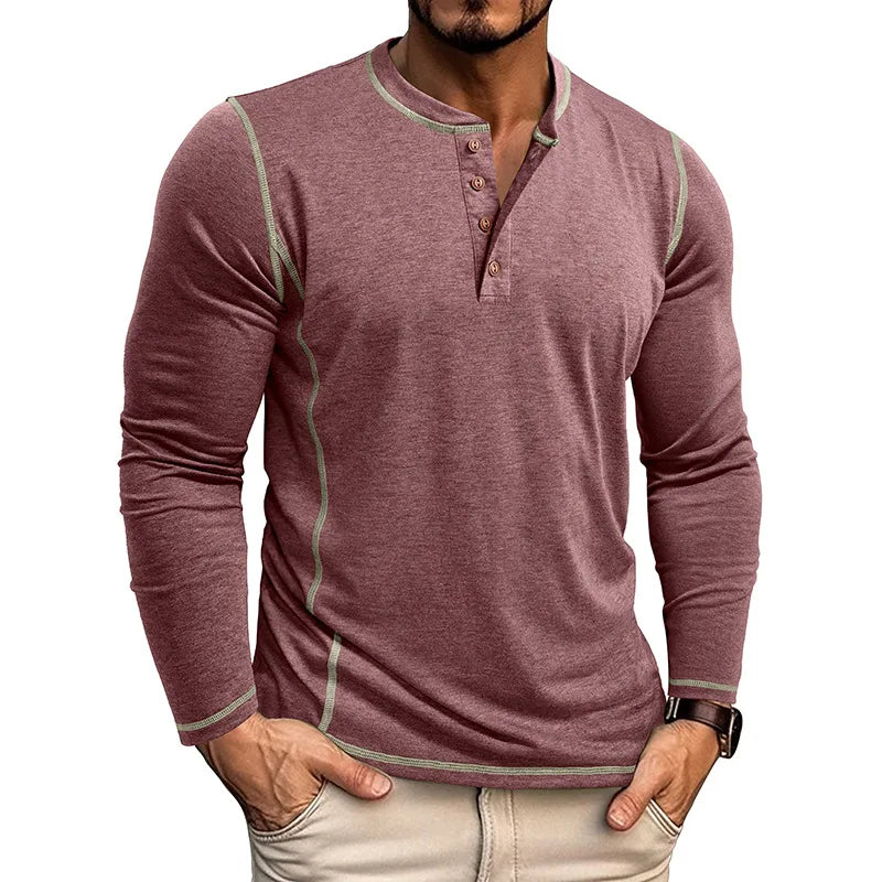 VARENO Henley Neck Uzun Kollu T-shirt