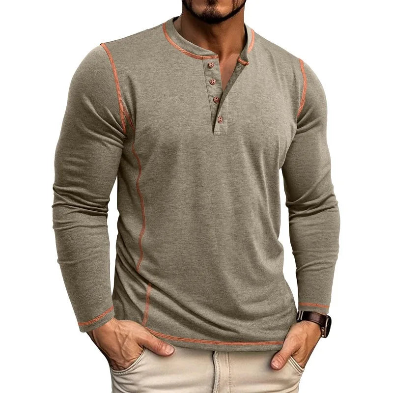 VARENO Henley Neck Uzun Kollu T-shirt