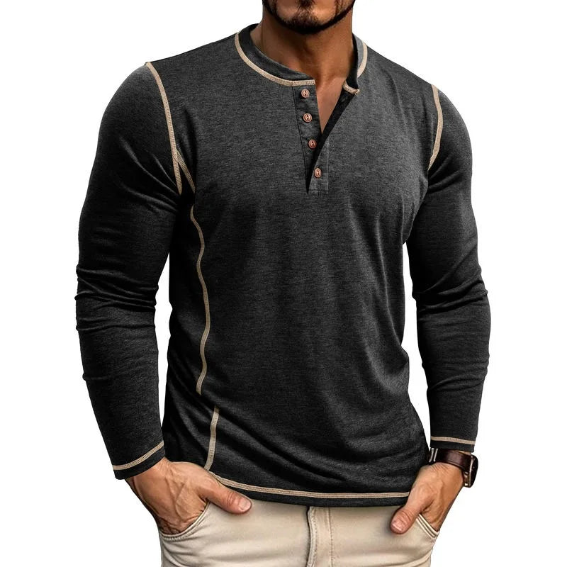 VARENO Henley Neck Uzun Kollu T-shirt
