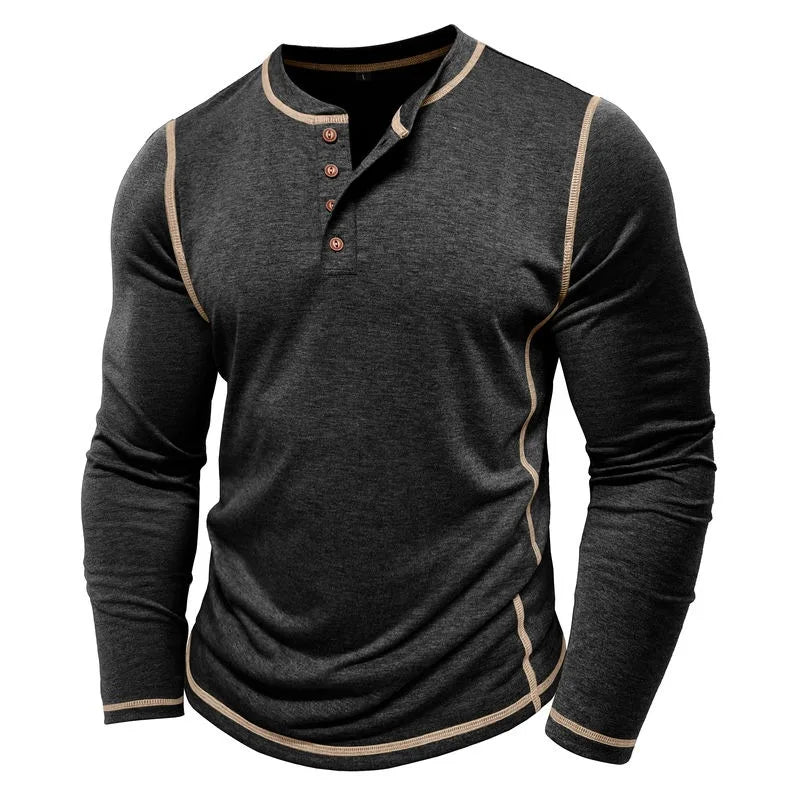 VARENO Henley Neck Uzun Kollu T-shirt