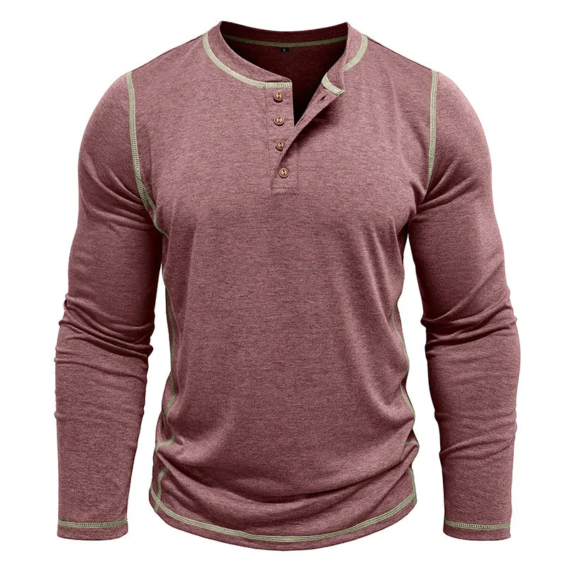 VARENO Henley Neck Uzun Kollu T-shirt