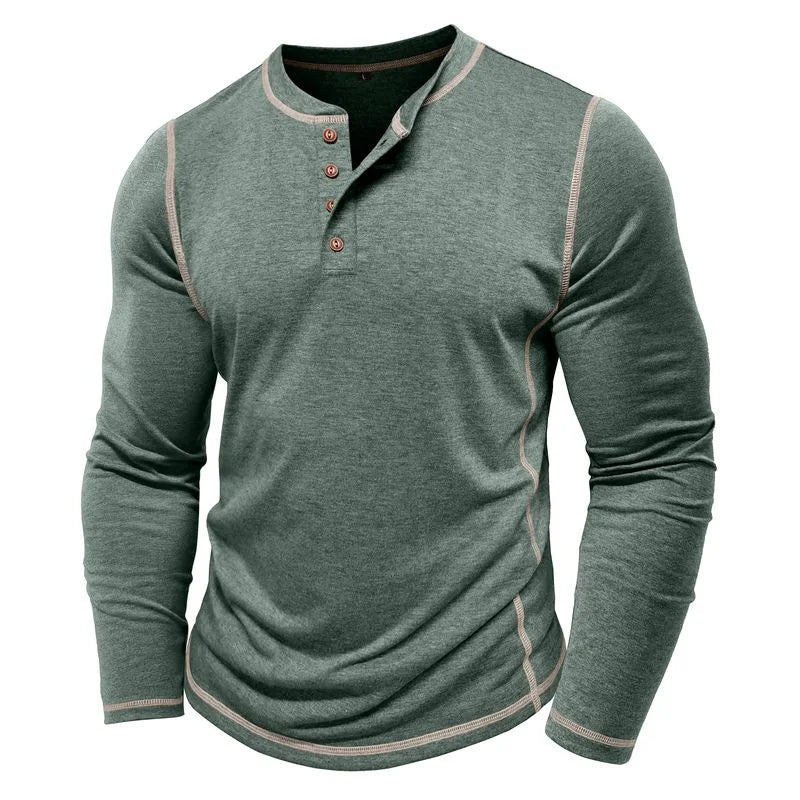 VARENO Henley Neck Uzun Kollu T-shirt