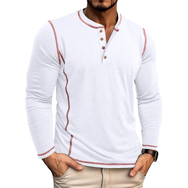 VARENO Henley Neck Uzun Kollu T-shirt