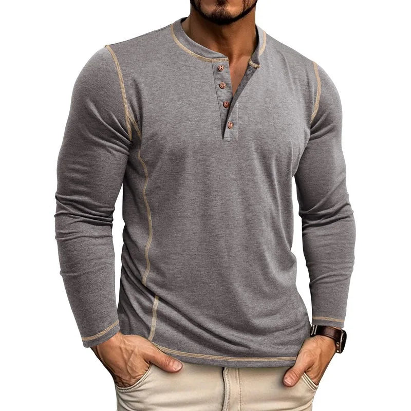 VARENO Henley Neck Uzun Kollu T-shirt