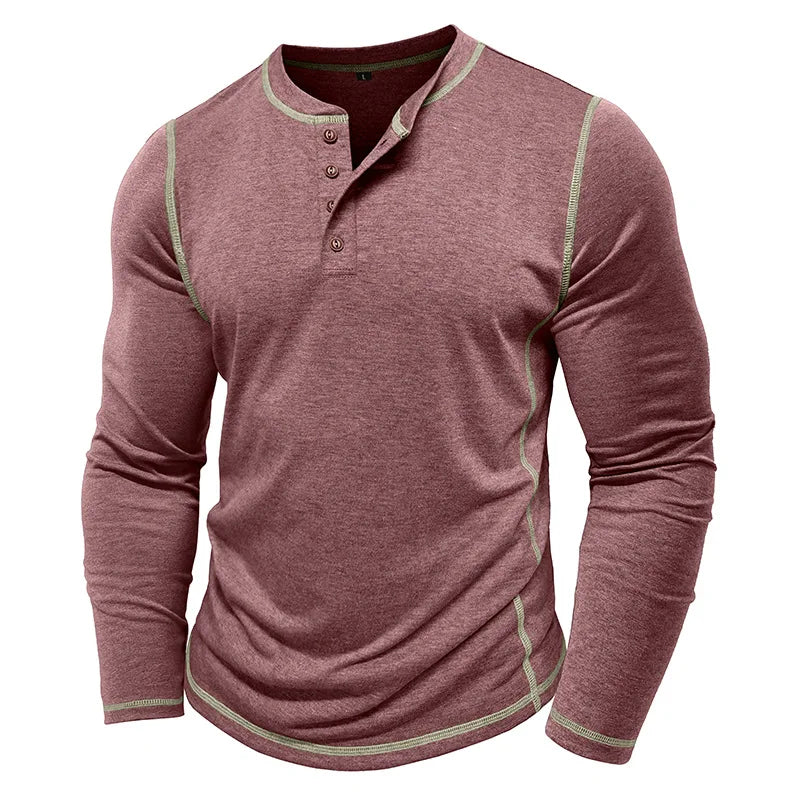 VARENO Henley Neck Uzun Kollu T-shirt