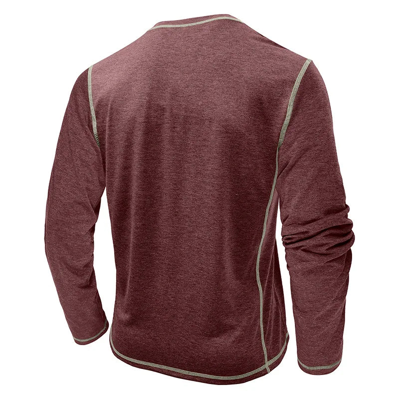 VARENO Henley Neck Uzun Kollu T-shirt