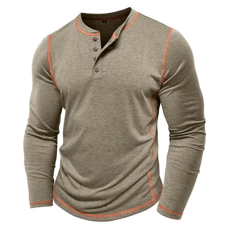 VARENO Henley Neck Uzun Kollu T-shirt