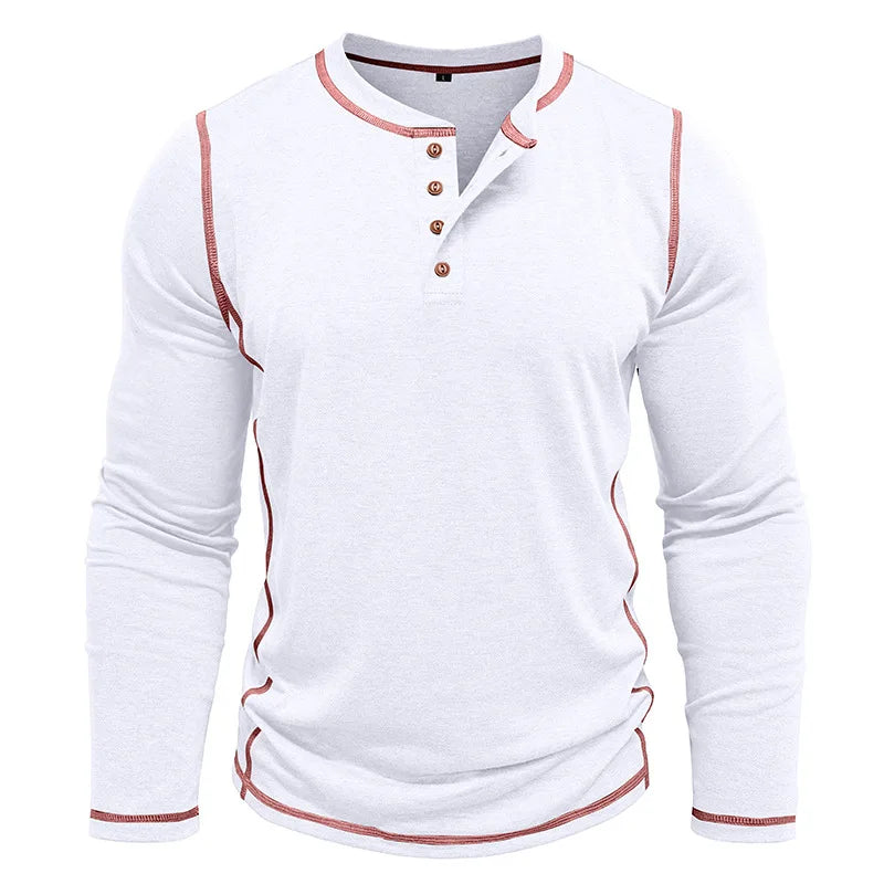 VARENO Henley Neck Uzun Kollu T-shirt