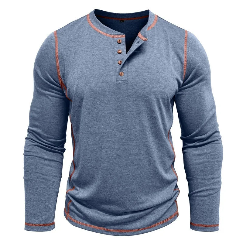 VARENO Henley Neck Uzun Kollu T-shirt