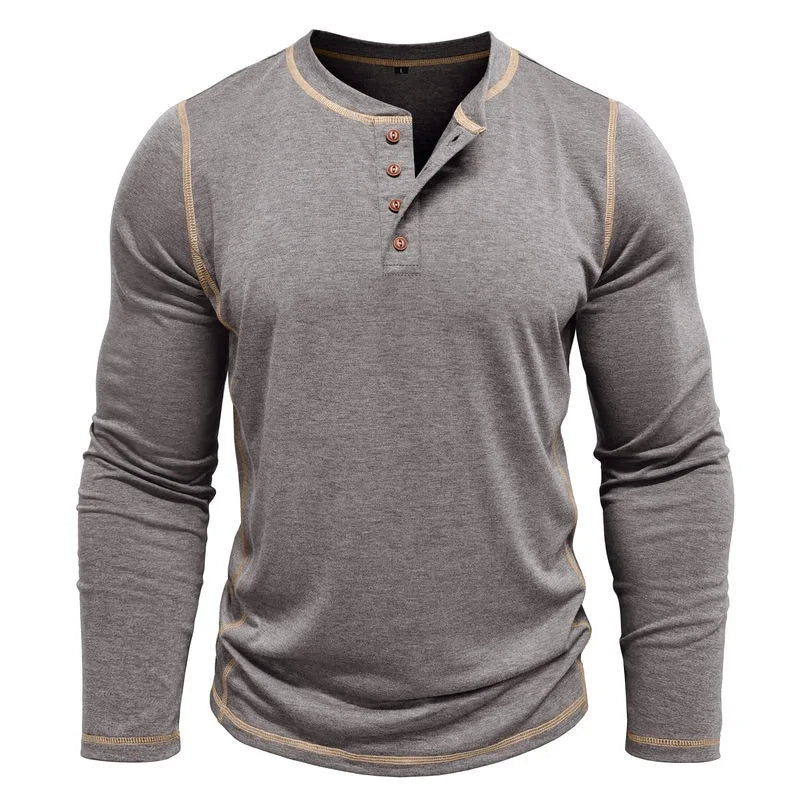 VARENO Henley Neck Uzun Kollu T-shirt