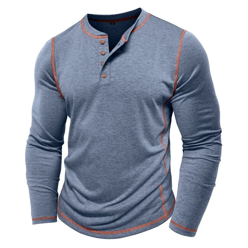 VARENO Henley Neck Uzun Kollu T-shirt