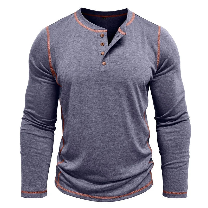 VARENO Henley Neck Uzun Kollu T-shirt