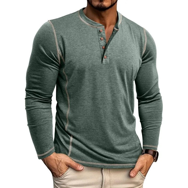 VARENO Henley Neck Uzun Kollu T-shirt