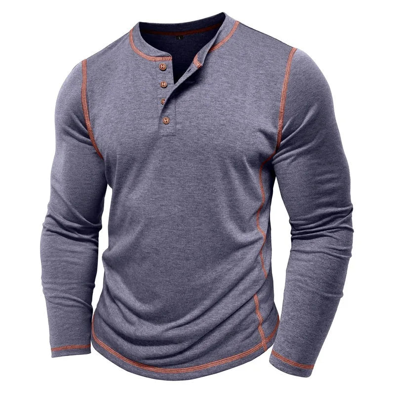 VARENO Henley Neck Uzun Kollu T-shirt
