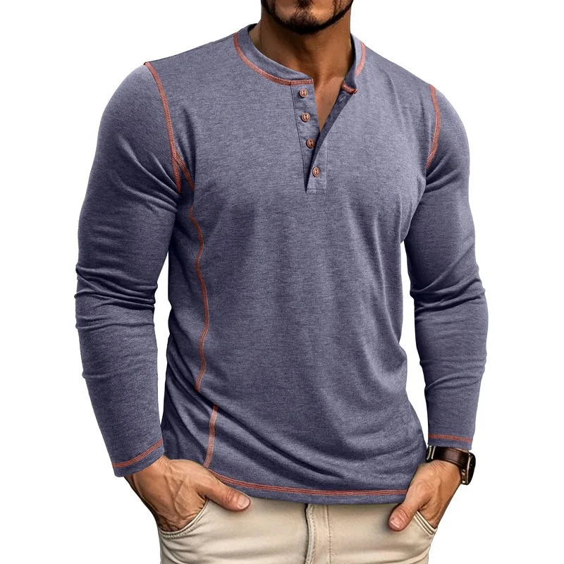 VARENO Henley Neck Uzun Kollu T-shirt