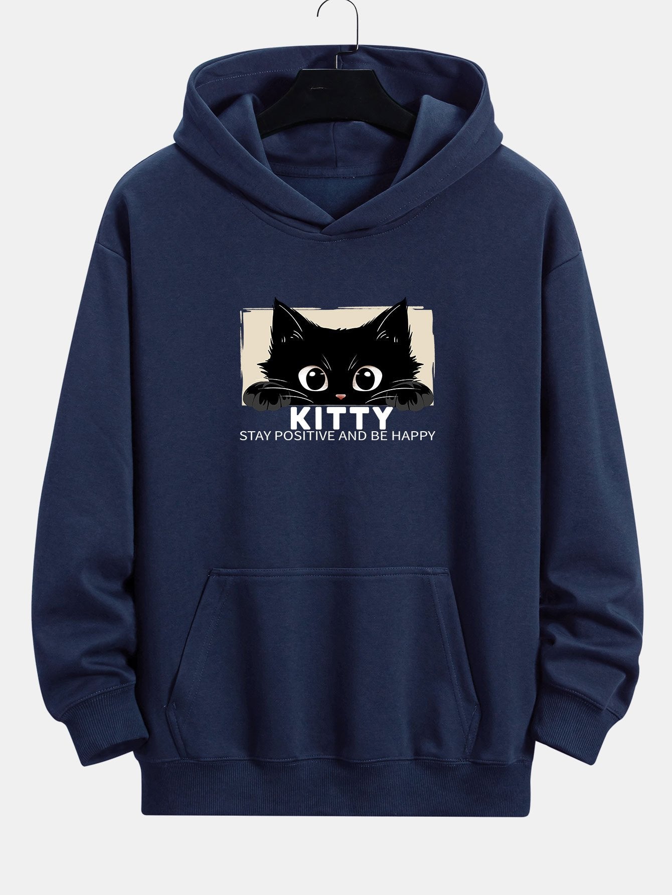 VARENO Black Cat Print Hoodie