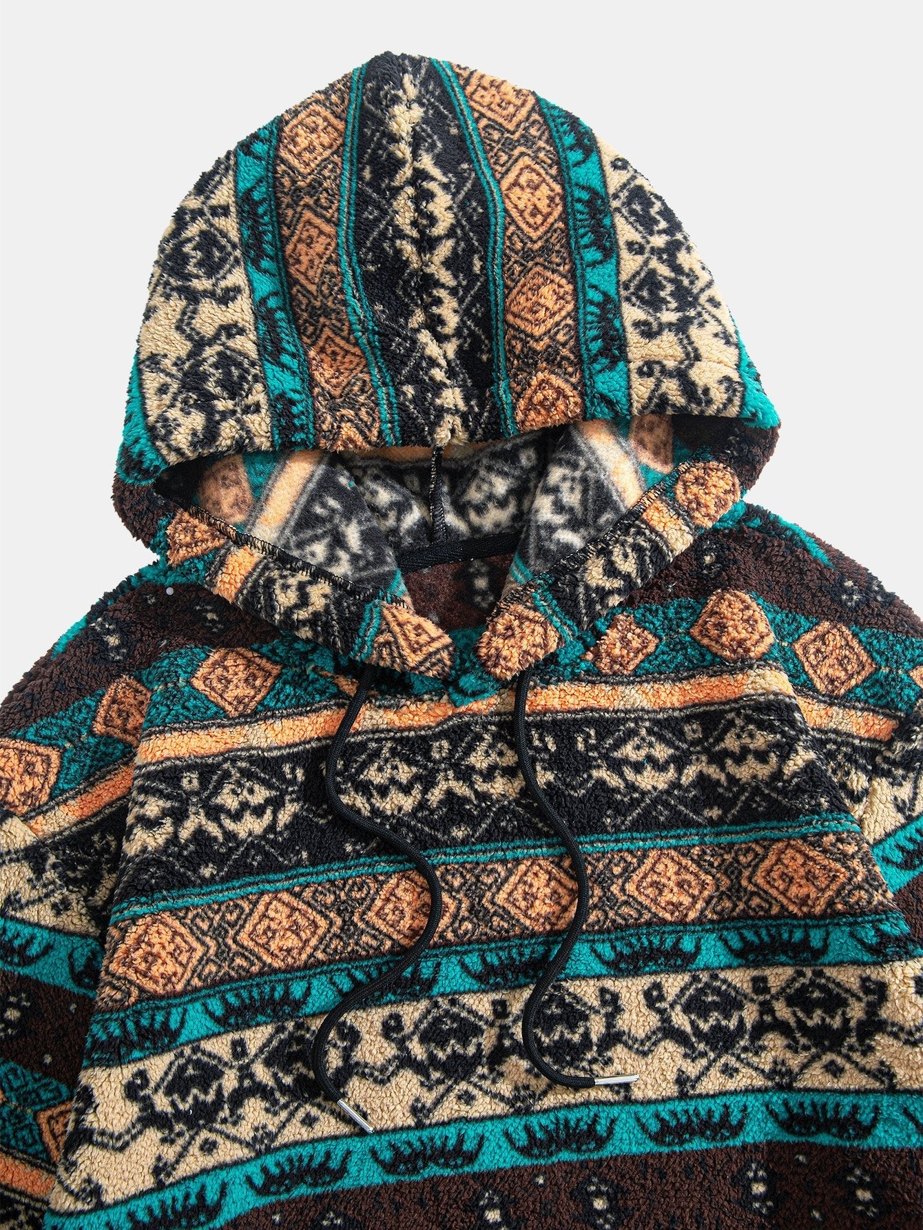 VARENO Ethnic Geometric Teddy Hoodie
