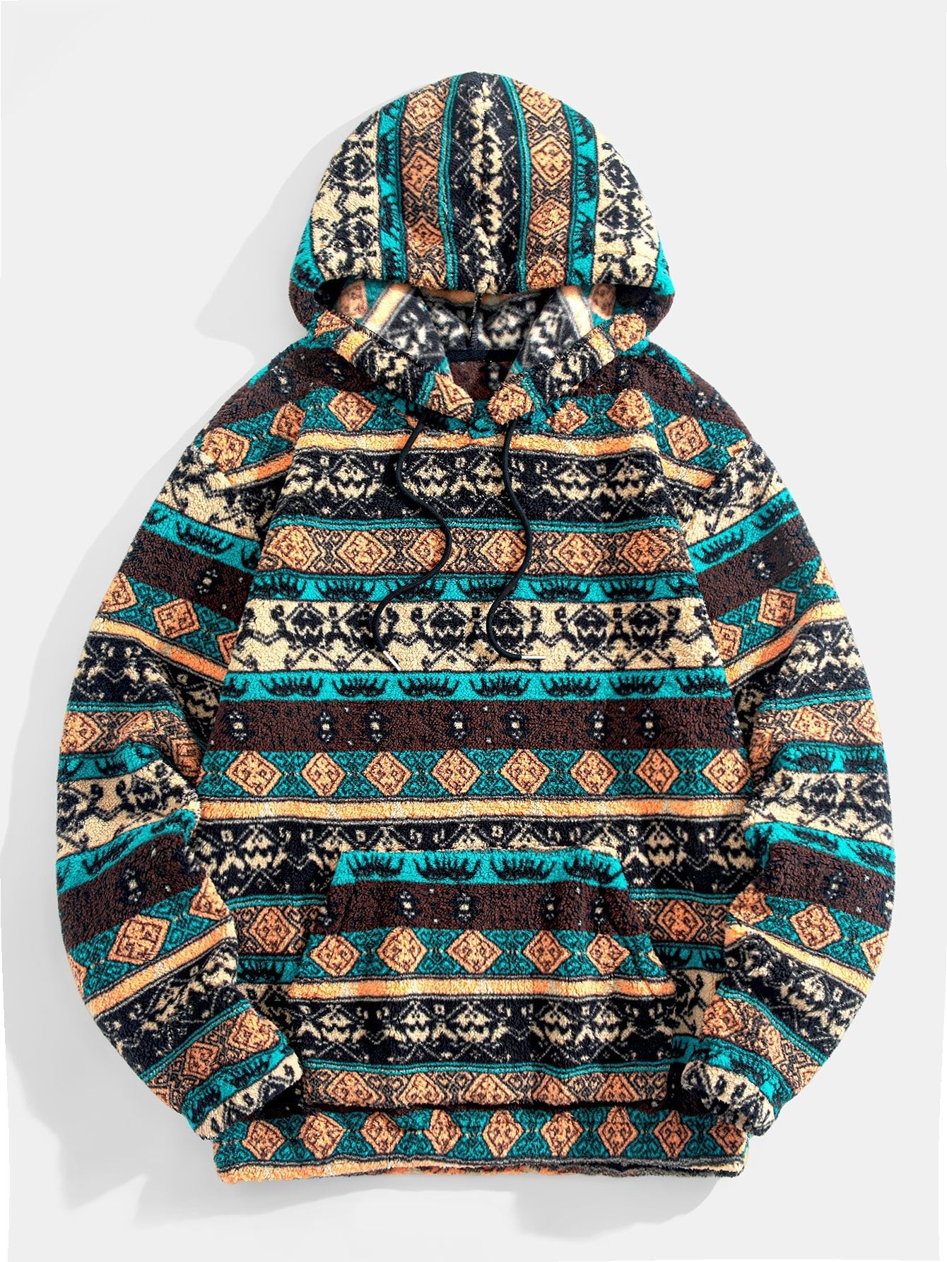 VARENO Ethnic Geometric Teddy Hoodie