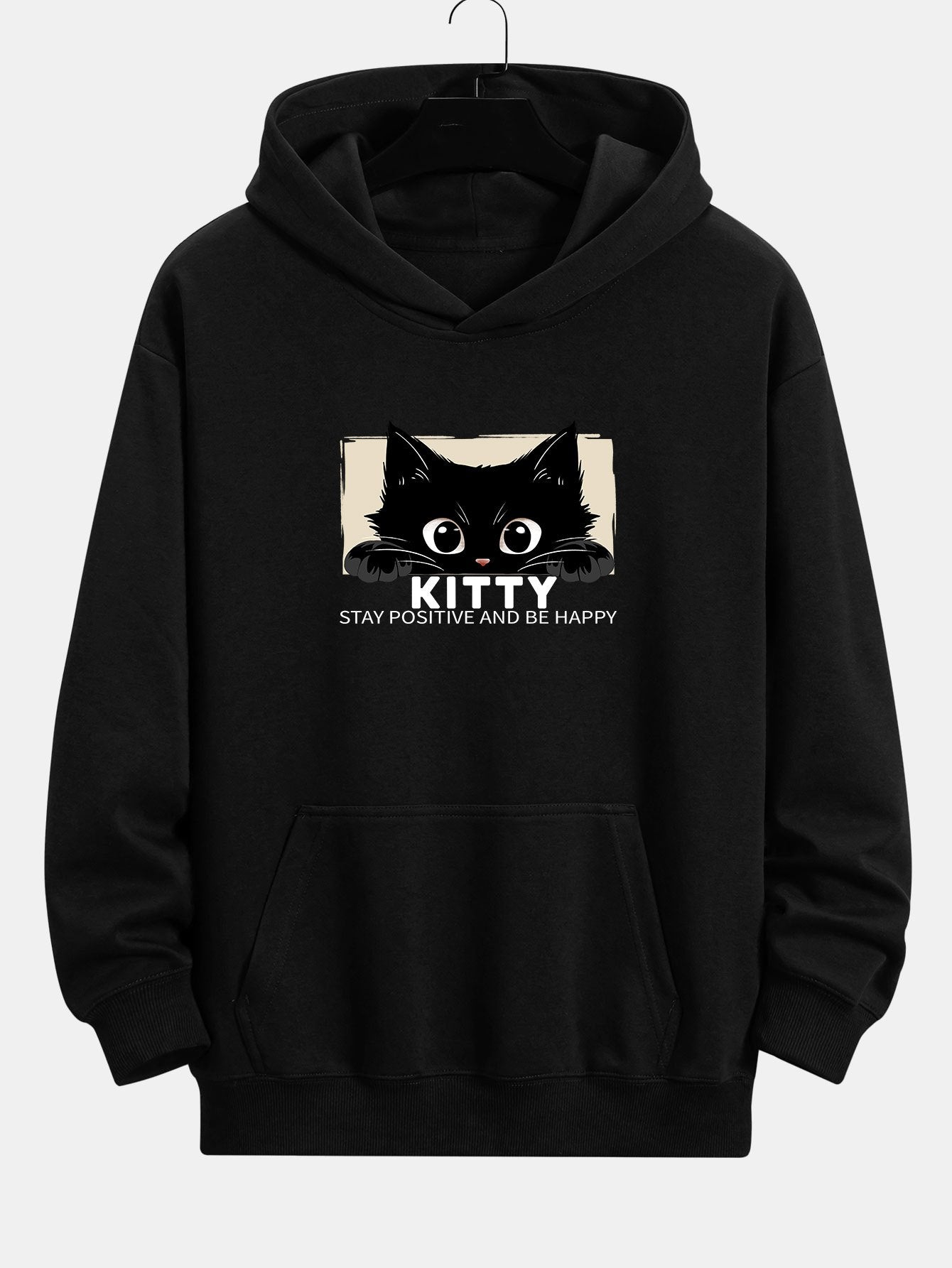 VARENO Black Cat Print Hoodie