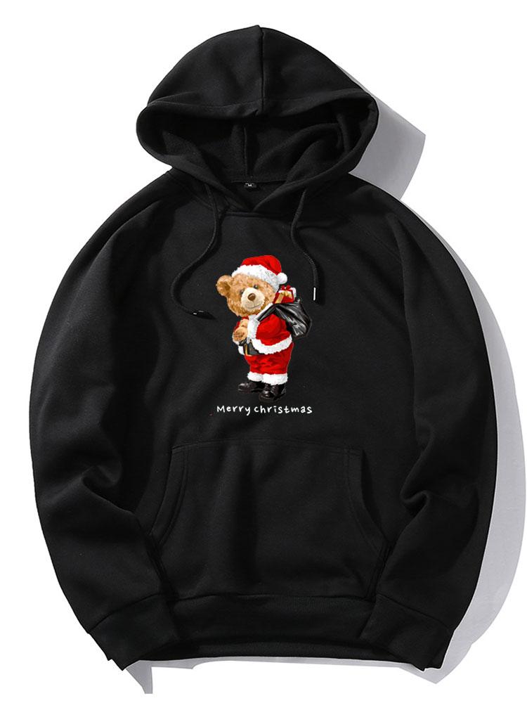 VARENO Christmas Bear Print Hoodie