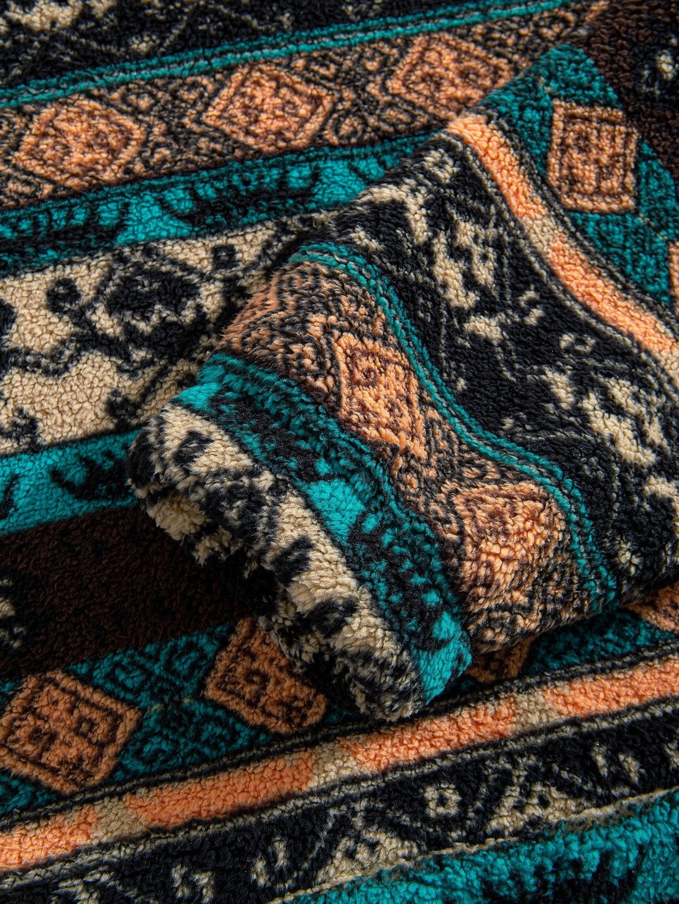 VARENO Ethnic Geometric Teddy Hoodie