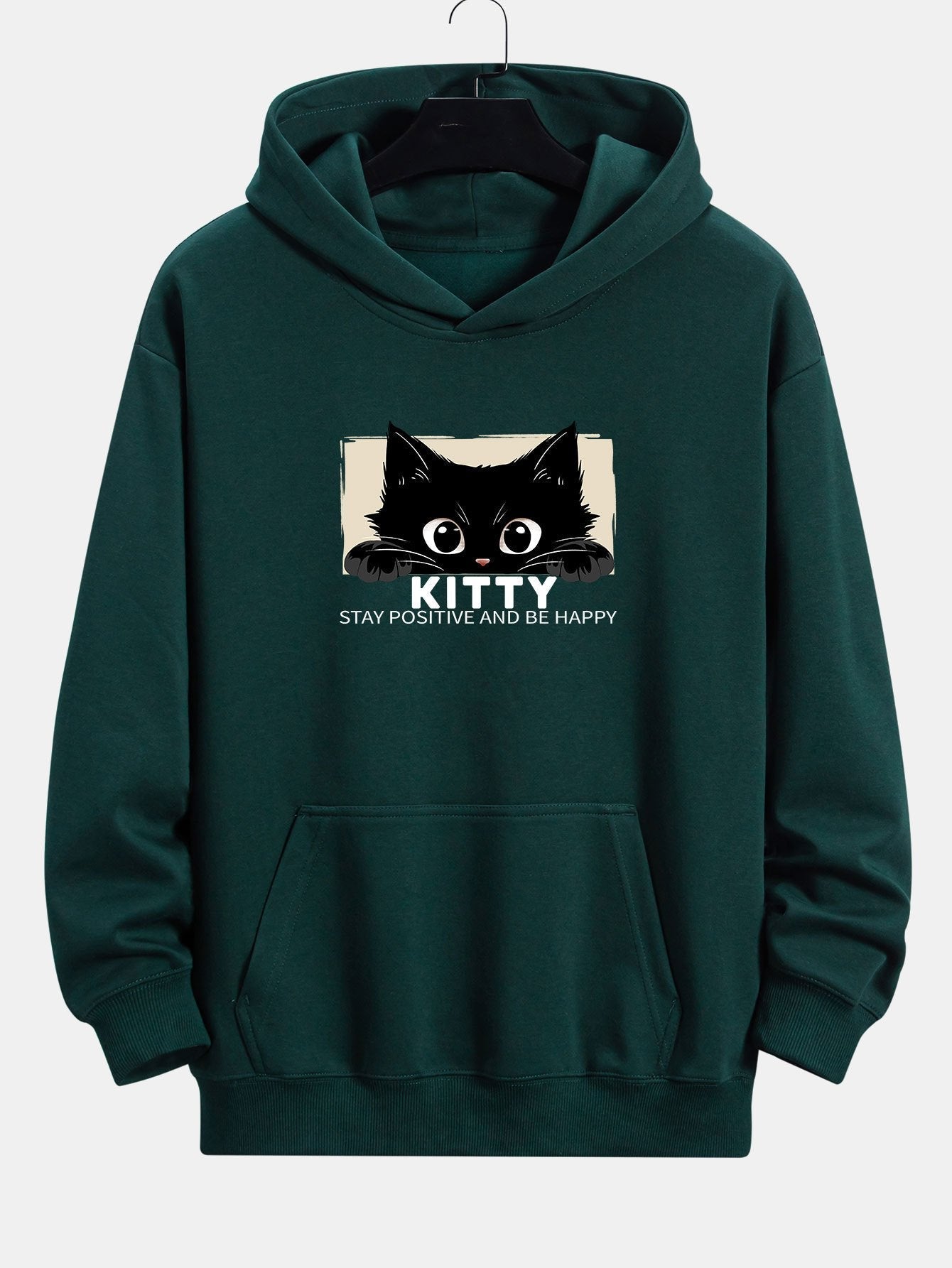 VARENO Black Cat Print Hoodie