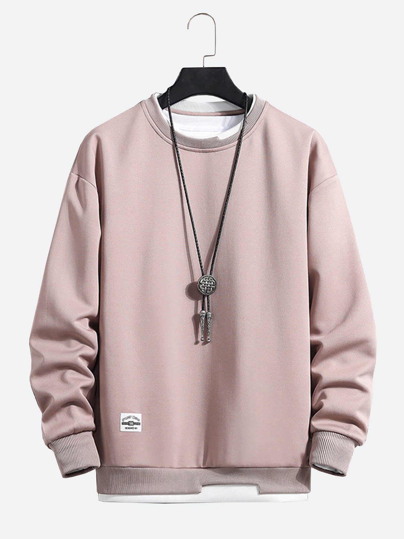 Casual Sweatshirt  Fake Two Piece Solid Color Round Neck Fashion Long Sleeves
