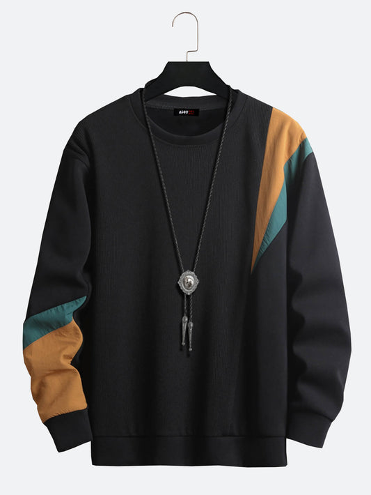 Men Crew Neck Pamuklu Patchwork Sweatshirt
