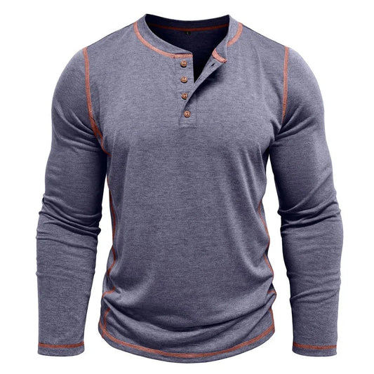 VARENO Henley Neck Uzun Kollu T-shirt
