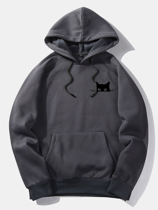 VARENO Black Cat Printed Hoodie