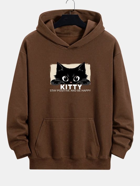VARENO Black Cat Print Hoodie