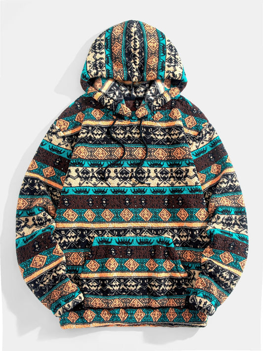 VARENO Ethnic Geometric Teddy Hoodie